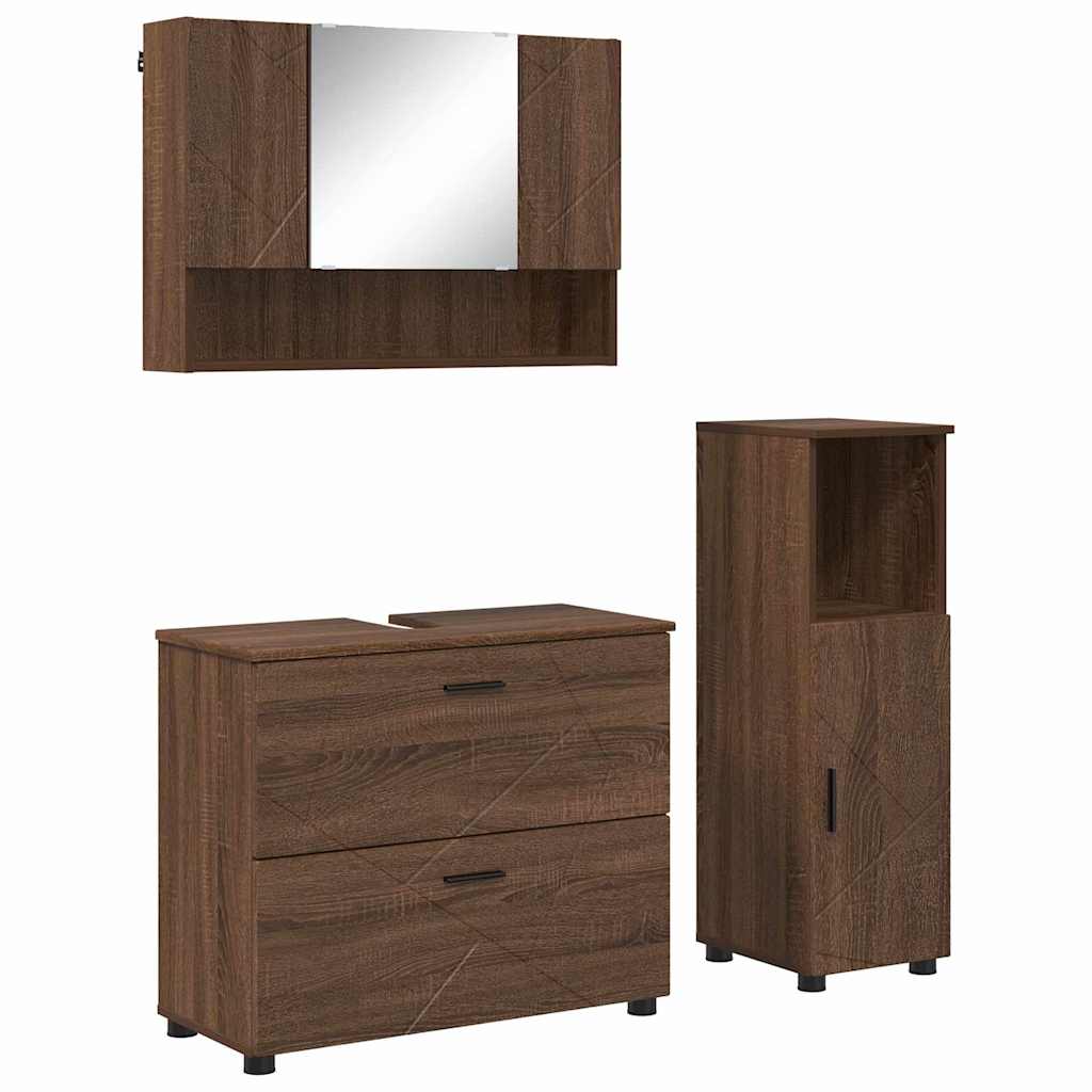 Bathroom Furniture Set 3 pcs Brown oak 76.5 x 35 x 64 cm